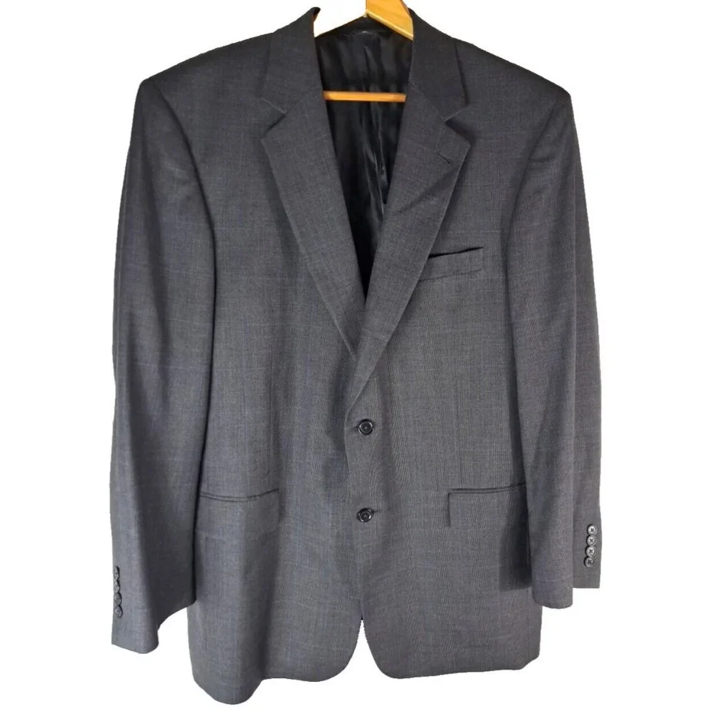Mens Jos A Bank Signature Blazer Sports Coat Wool Blue Gray Plaid Career 44L